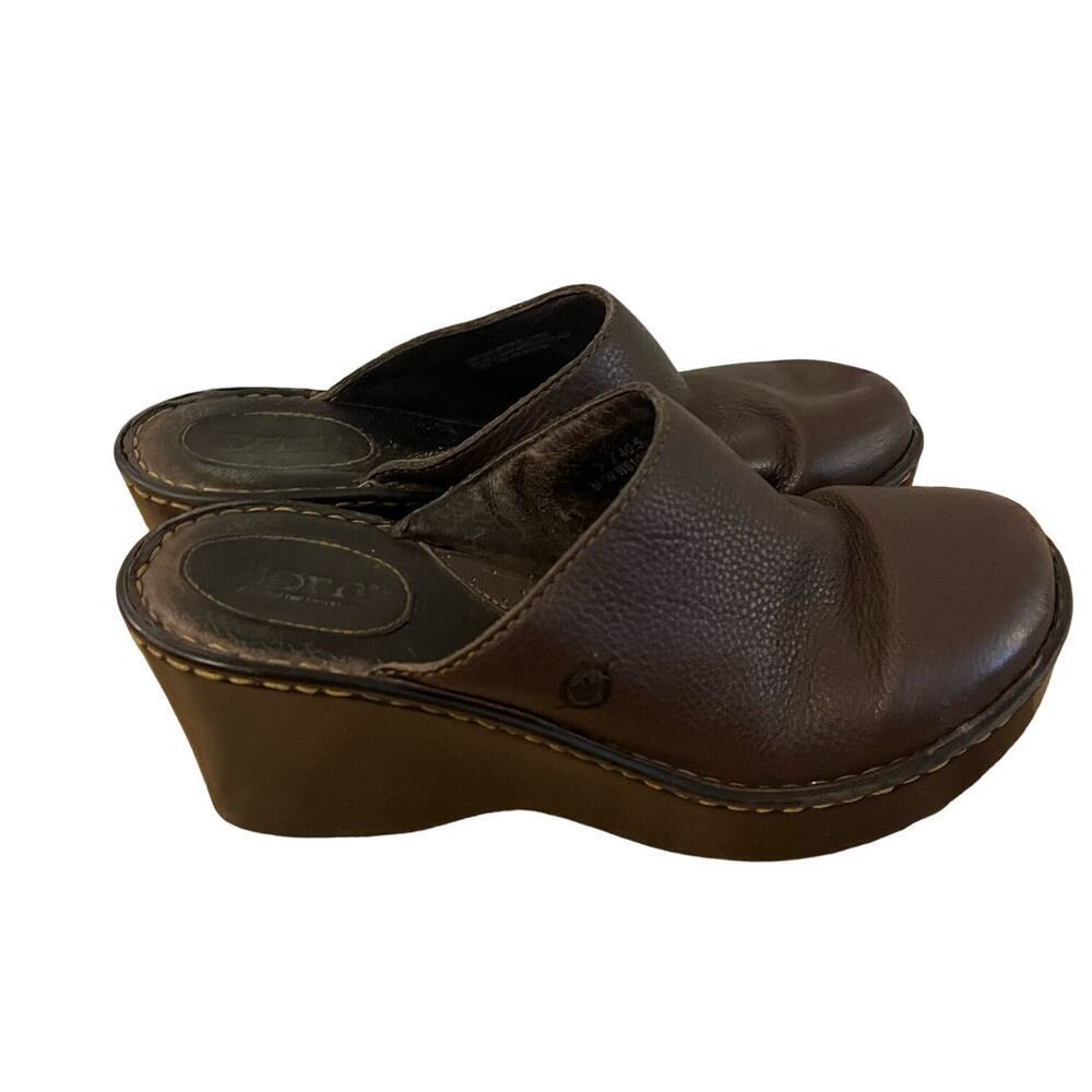 Born Brown Leather Slip on Clogs-Size 9/40.5